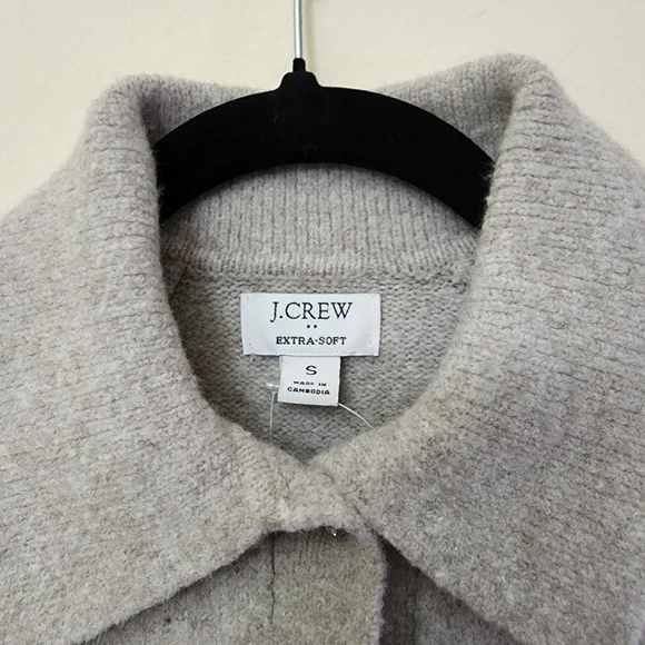J Crew Wool Collared Polo Sweater Extra Soft Rhinestone Buttons Cropped Size S - Picture 4 of 10